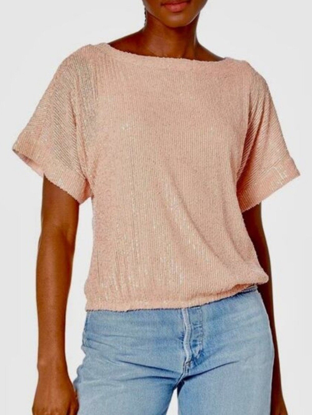 NWT Trina Turk Sprite 2 Sequin Knit Top Blush Pink Medium MSRP $248